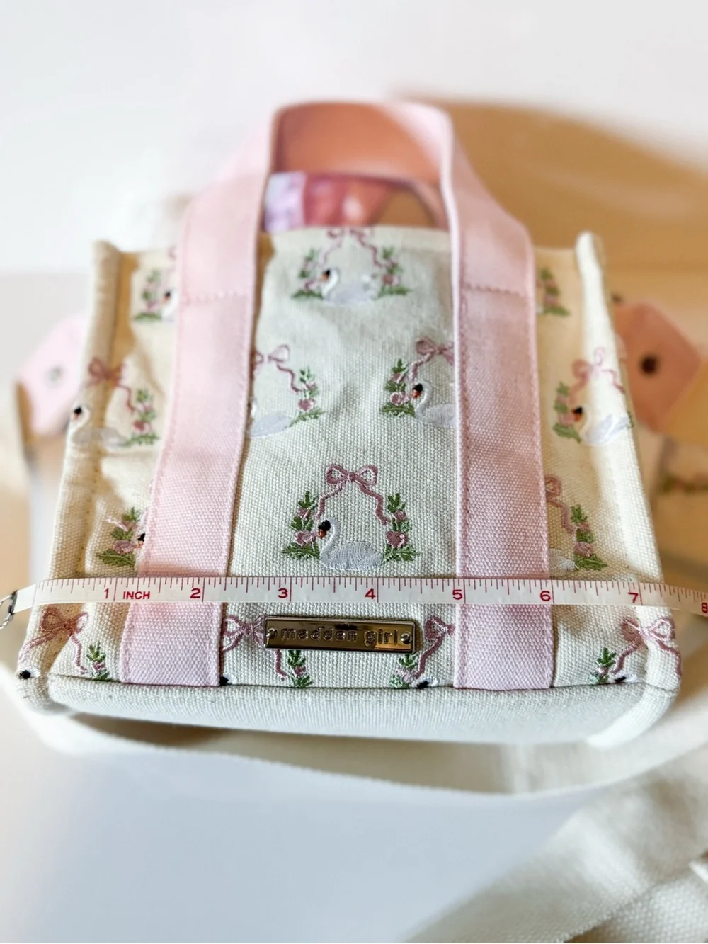 Madden Girl Vital Swan Embroidered Crossbody Mini Tote with Charms & Pouch